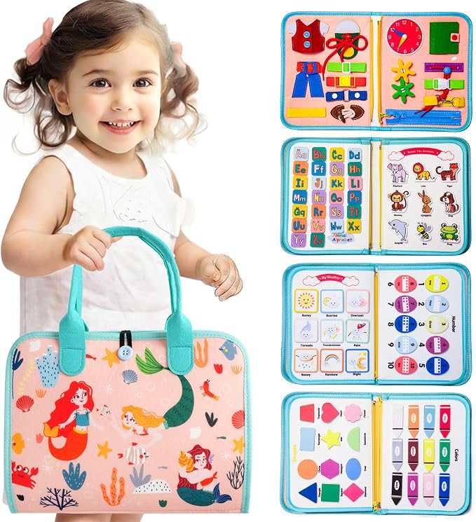 Teefrye Toddlers Busy Board Montessori Toys for Old 1-3 Year Girl Busy Book | Educational Activity Board Sensory Travel Toy Ages 2-4 Birthday Gift Learning Fine Motor Skills Toy Quiet Book juguetes niñas