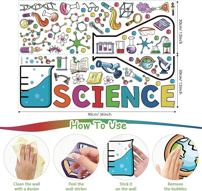 LHIUEM Large Science Wall Decals Colorful Chemistry Laboratory Wall Sticker | Funny Science Banner Wall Decorations,Big Biology Peel And Stick Murals,Chemical Posters for Kids Middle School Classroom Lab
