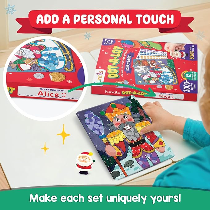 Christmas Dot Art Activity for Kids - Holiday Theme Stickers for Toddlers | Christmas Special DIY Craft Kit, Stocking Stuffers, Christmas Gift for Boys & Girls Ages 3, 4, 5, 6, 7 Year Old - Funcils