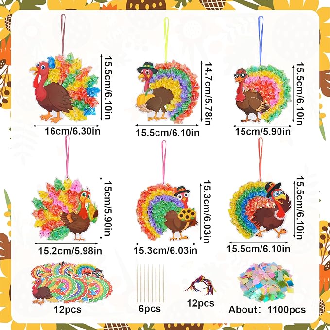 Fennoral 12 Pack Thanksgiving Turkey Crafts Kit for Kids Make You Own Turkey Poke in Arts and Crafts DIY for Boys Girls Classroom Activities Fall Decoration