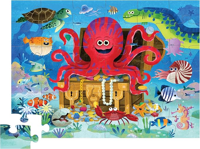 Crocodile Creek Jigsaw Puzzle, 36 Piece for Kids 3 Years and Up, Heavy-Duty Shaped Box for Storage, Finished Puzzle Size 18 x 24 inches, Octopus Treasure