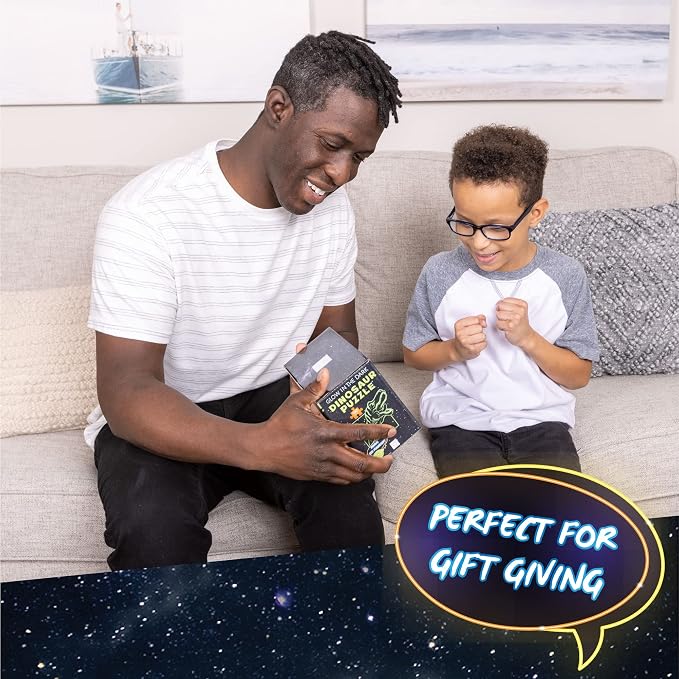 Hapinest Glow-in-The-Dark Dinosaur Jigsaw Puzzle for Kids, 100 Piece Puzzles for Kids Boys and Girls Gifts Ages 5 6 7 8 9 10 11 12 Years Old & Up, Includes 12 Dinosaur Fact Cards & LED Mini Flashlight