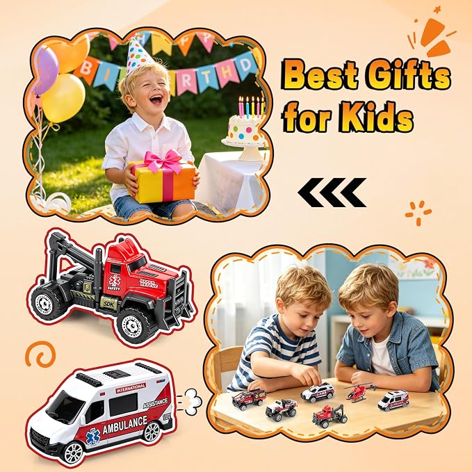 6 Pack Diecast Ambulance Toy, Mini Alloy City Rescue Emergency Vehicle Toys Playset Helicopter Toy Trucks for Boys Age 4-7 8 9 Years Old, Car Toys for Kids Toddlers Party Favors & Birthday Gift | Ambulance Vehicle Playset with Helicopter, Emergency Car...