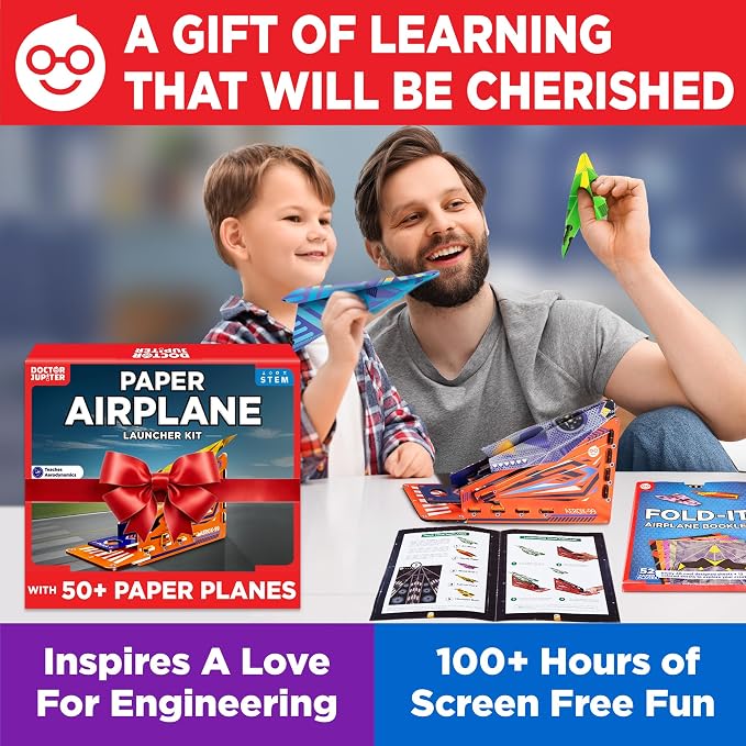 Doctor Jupiter Paper Airplane Launcher Kit for Kids Ages 6+, Birthday Gifts | Gift Ideas for Boys & Girls Ages 6,7,8,9,10,11,12, Paper Airplane Book, STEM Launcher Toy