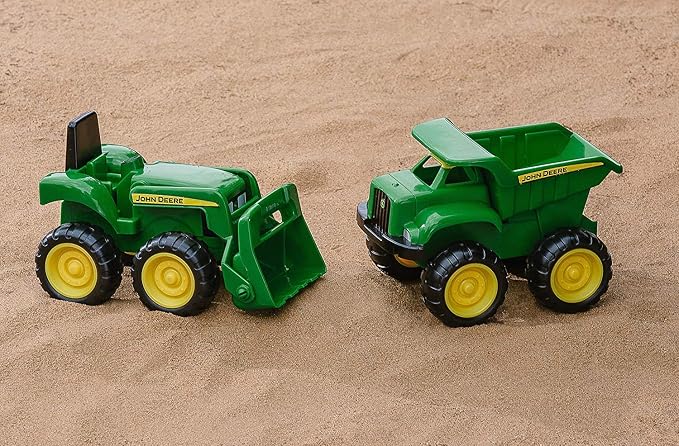 TOMY John Deere Sandbox Vehicle Set - Dump Truck and Tractor Toy - 6 Inch | Officially Licensed John Deere Toys, Working Front Loader, Summer Sandbox Toys, Plastic, 2 Count, Ages 18 Months+