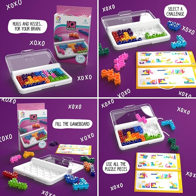 SmartGames IQ XOXO – Compact Logic Puzzle Game with 120 Challenges for Kids & Adults, Travel-Friendly Brain Teaser in Handy Case