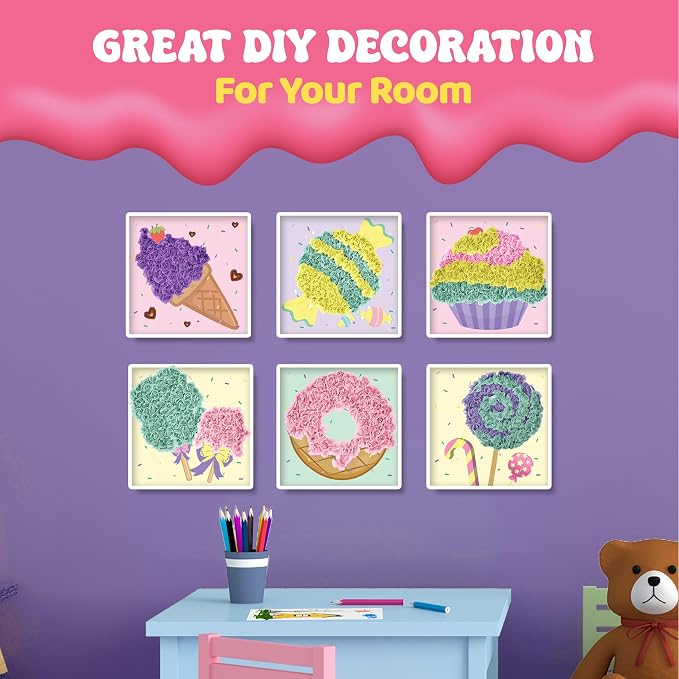 jackinthebox Poke Art Candyland Crafts Kits for Kids, Girls Gift, Ages 4-8 | 1400 fabric pieces, travel arts activities & birthday gifts, mess-free toddler, age 4 5 6 7 8 9 year old, flower pressing