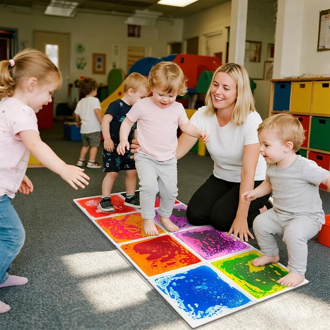 Sensory Floor Tiles for Kids: 12" Liquid Sensory Mats, 4 Pack | Dynamic Color Flow for Visual Tracking, Calm Corners, Autism Sensory Play, Classroom Activities, and Stepping Games