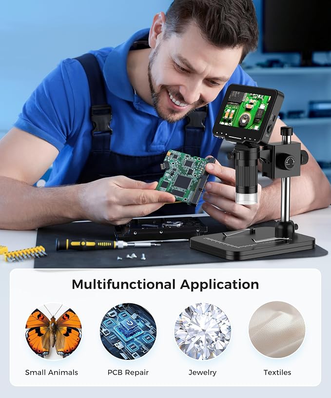 PalliPartners Digital Microscope for Coins with Light HD Screen | 4.3 Inch 1080P HD Screen, 10MP Camera, 1-1000X Zoom. Wireless USB Digital Microscope with Video Recorder for Inspection