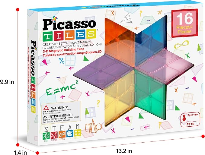 PicassoTiles Magnetic Building Block Set Geometry Shape Magnet Tiles Construction Toy STEM Learning Kit Educational Playset Playboard Pretend Play Stacking Blocks Child Brain Development PT16 | 16 pieces: 6 rhombuses, 2 pentagons, 2 hexagons, 2 isoscel...