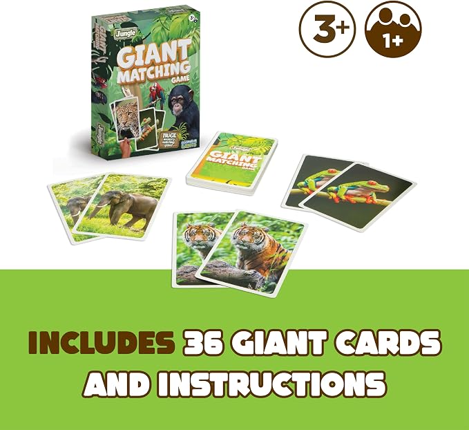 Giant Matching Game Jungle - Summer Toys - Game Night - Travel Games - Memory, Learning Game - Jumbo Playing Cards - Ages 3+