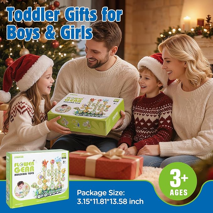 4 in 1 STEM Gear Toys for Kids Ages 3+, Educational Building Blocks, 87Pcs | Flower Construction Kits, Musical Electric Train Sets, Toddler Learning Toys with Light, Boys and Girls Gifts