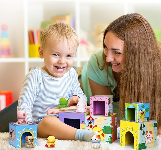 Toddler Farm Animal Sorting and Stacking Toys Gifts for 1-3 Year Olds | Toys for Age 12-18 Month, Number Nesting Boxes Stackable Toy With Finger Puppet, Montessori Toy Gifts for 1 2 3 Year Boy Girl