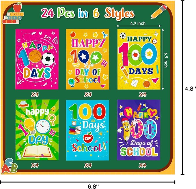 24Pcs 100th Day of School Coloring Books Happy 100 Days DIY Color-in Pages Pencil Book Clock Cute Patterns Drawing Booklet Classroom Reward Art Activity Gifts Party Favors Supplies for Kids
