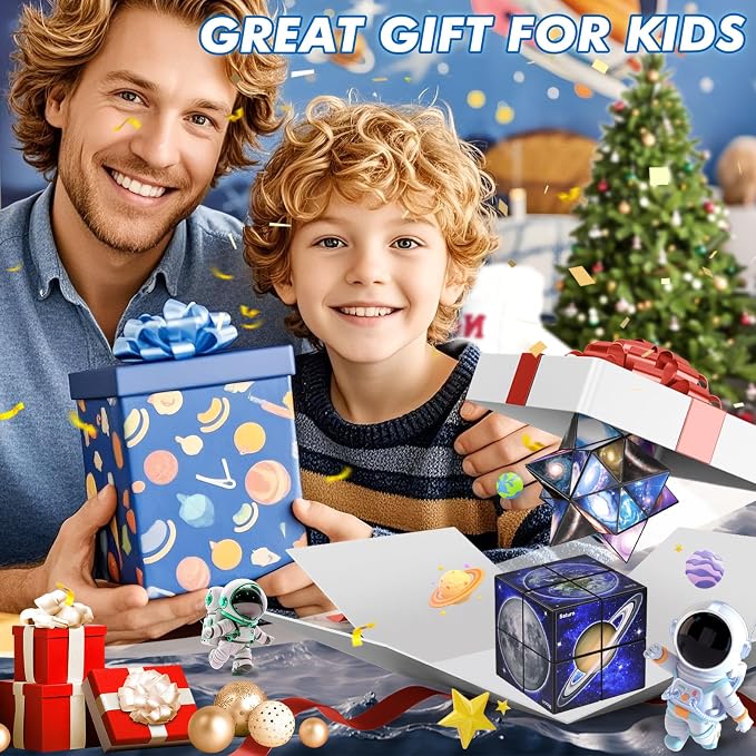 Euclidean Cube Fidget Toys for Kids 2 in 1 Star Cube Magic Cube Puzzle Toys | Fidget Cube for Kids and Adults, Yoshimoto Cube Travel Toys Stress Relief for All Age, Space Gifts for Boys Girls Ages 8-12