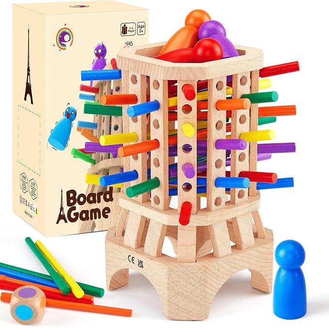 Montessori Wooden Board Game, Colorful Sticks Educational Toy for 3-6 Year Old Kids, Fine Motor Skills Toys, Family Travel Game for 3+ Year Olds, Birthday Gift for Boys and Girls