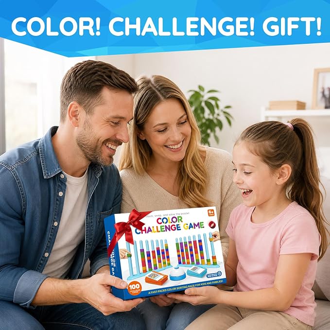 2 Pack Color Challenge Game – 2 Players Color Matching Puzzle Game, Fun Board Game for Kids 6-8-12, Adults, Party & Family Game Night, Stacking Game with 2 Stack Racks, 100 Cards, 120 Rings & Bell