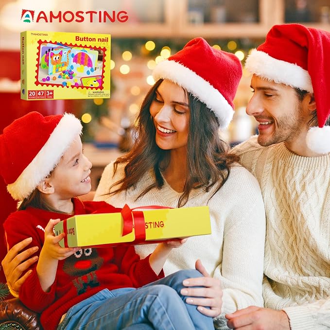 AMOSTING Button Art Toy – Educational Color Matching Mosaic Pegboard Sensory Learning Activity for Kids Age 3 4 5, Preschool Gift for Toddlers, Boys and Girls (Pack of 4)