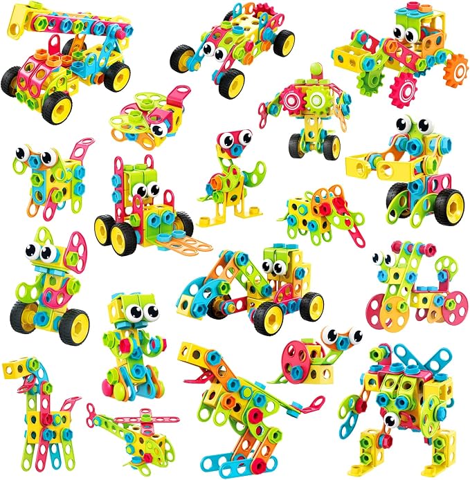 NXONE 195 PCS STEM Toys, Building Sets for Kids 3+ | Educational Building Toys for Boys and Girls Ages 3-10, Hands-On Learning, Electric Drill & Storage Box Included