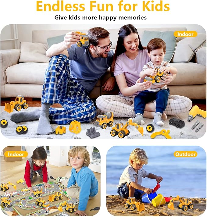 Take Apart Construction Truck Excavator Toys for Kids Ages 3-8, STEM Learning Building Toys with Electric Drill & Puzzle Play, Educational Engineering Birthday for Boys Kids Toddlers