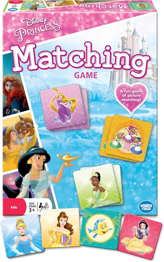 Wonder Forge Disney Princess Matching Game - Fun Memory Game for Kids Ages 3 and Up - Toddler Learning Toy Featuring Belle, Ariel, and Elsa and More Disney Princesses - Packaging May Vary