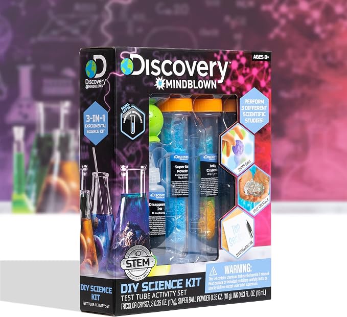 Discovery #MINDBLOWN 14-Piece Test Tubes DIY Science Kit with 3 Educational Experiments, Educational STEM Activity Set, Fun Learning Toy for Real Chemistry Experiments, Safe for Kids Ages 8+