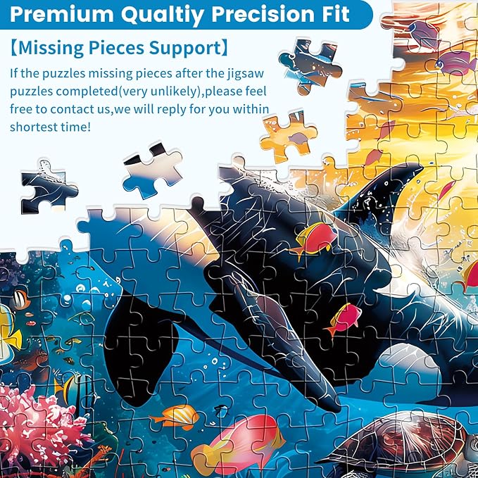 300 Piece Puzzles for Adults and Kids, Undersea World Jigsaw Puzzles | Sea Turtles Dolphins Whales Jigsaw Puzzle, Home Decor Birthday Party Gift Toy, Fun and Challenging Family Games, 20.5x15IN