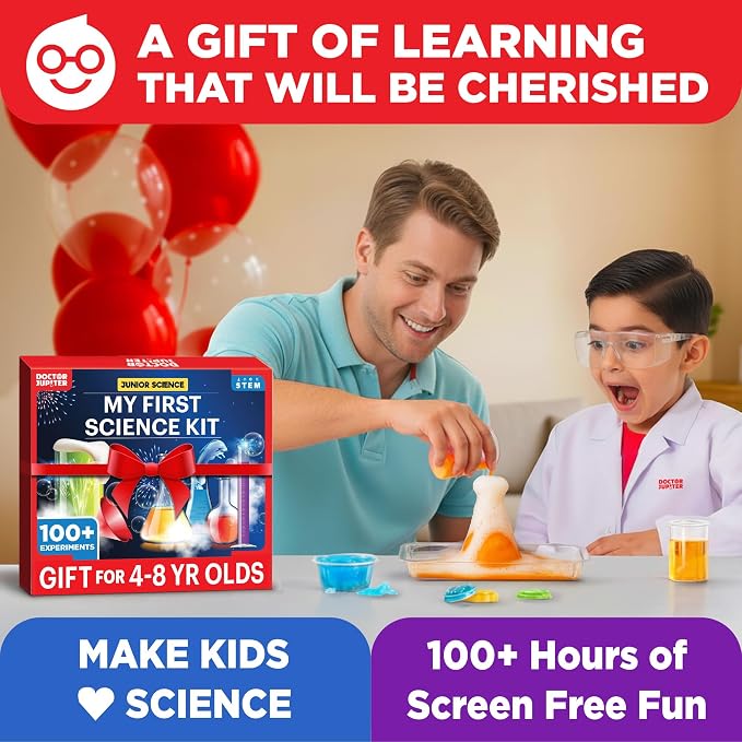 Doctor Jupiter My First Science Experiments Kit for Kids Ages 4+ | Birthday Gift Ideas for Boys & Girls 4, 5, 6, 7, 8 Year Olds, Science Kits for Kids Ages 5-7, STEM Educational Toys