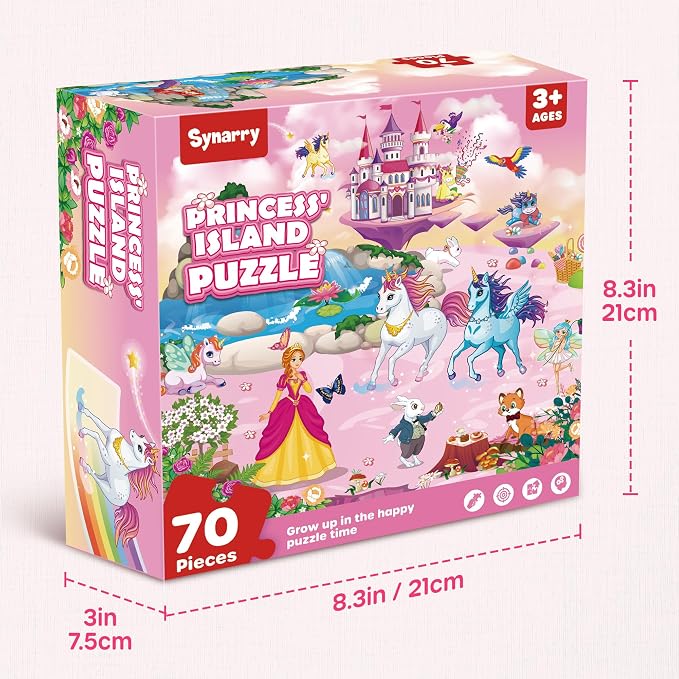 SYNARRY Unicorn Princess Mermaid Fairy Floor Puzzle for Kids Ages 3-5, Large 70 Piece Wooden Puzzle for Kids Ages 4-6, Preschool Toys Gifts for 3 4 5 6 7 8 Years Old Boys Girls Children | Large 70-Piece Puzzle for Kids Ages 4-6, Unicorn Princess Mermai...