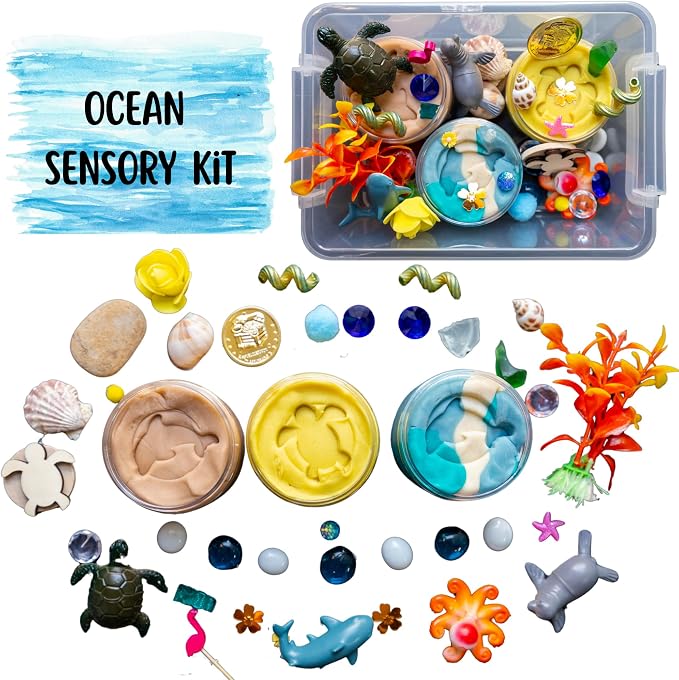 Ocean Sensory Kit, Playdough Kit for Open Ended Play, Ocean Play Dough Kit | Play Dough Set, Modeling Clay, Ocean Toys, Sensory Toys, Loose Parts Play