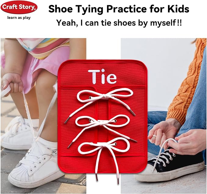 Craftstory Toddlers Montessori Toys Busy-Board for 3 4 5 Year Girls Boys Gifts, Sensory Basic-Life-Kills Shoe-Tying Practice for Kids Fine-Motor Skill Toys Teacher Resoures Preschool Classroom
