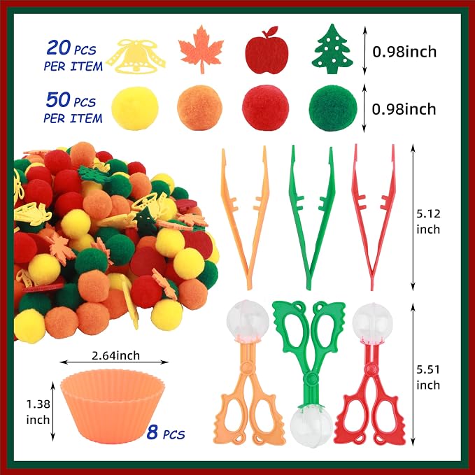 Apple Sensory Bin Filler, Fall Theme Gift,Trees, Leaves, Bells,Pom Poms, Counting Sorting Set,Toddler Toys, Fine Motor Toys Preschool Education Toys,for 3+ Years Old Kids, 294pcs.