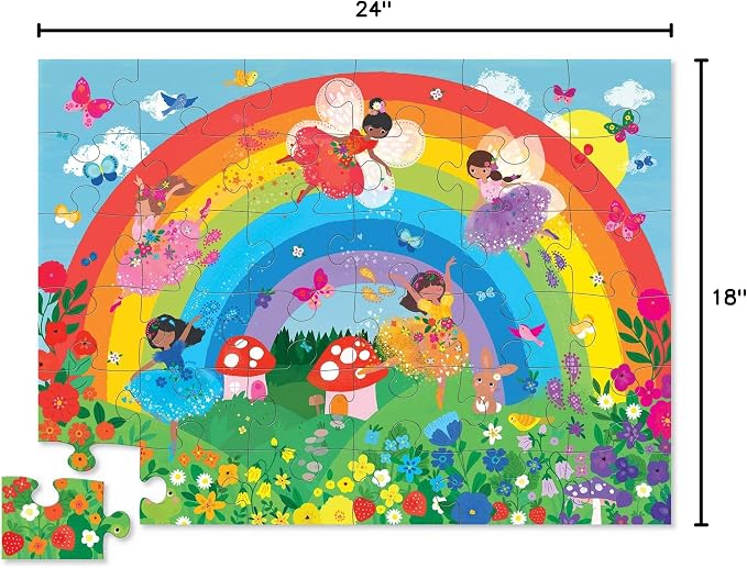 Crocodile Creek 36-Piece Jigsaw Floor Puzzle - Fun Floor Puzzles for Kids Ages 3-5 - Heavy-Duty Shaped Box for Storage - Over The Rainbow - 24" W x 18" H Finished