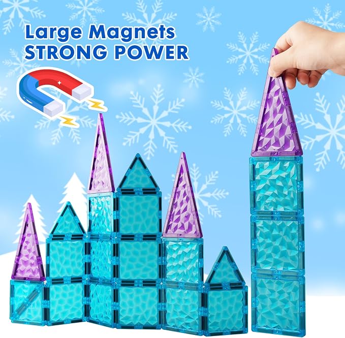 Magnetic Tiles 26 pcs Frozen Castle Magnetic Tiles - 3D Diamond Building Blocks, STEM Educational Kids Toys for Pretend Play, Birthday Gifts Montessori Sensory Educational Magnet Toys