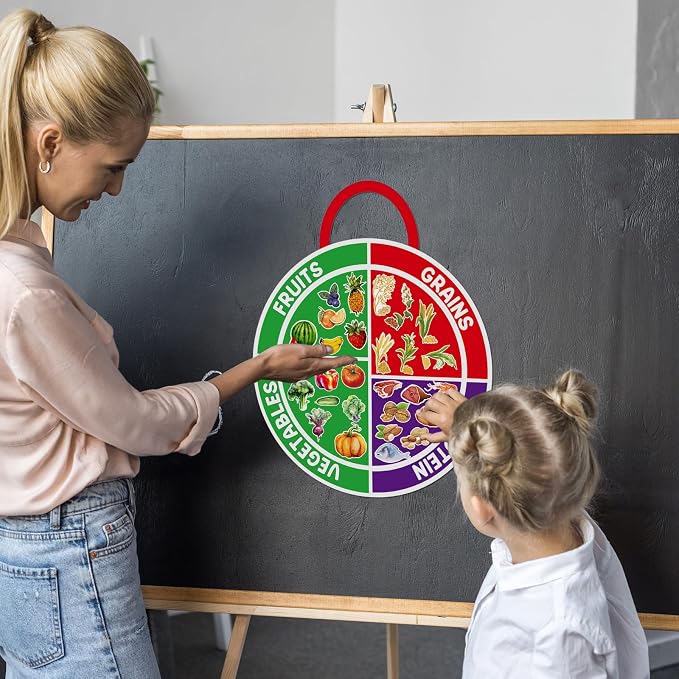Cinrobiye 24 Set My Plate Food Stickers Preschool Vegetables Fruit Protein Grains Food Diary Early Learning Play Kit My Plate Food Chart Stories Games for Home School Classroom Supplies