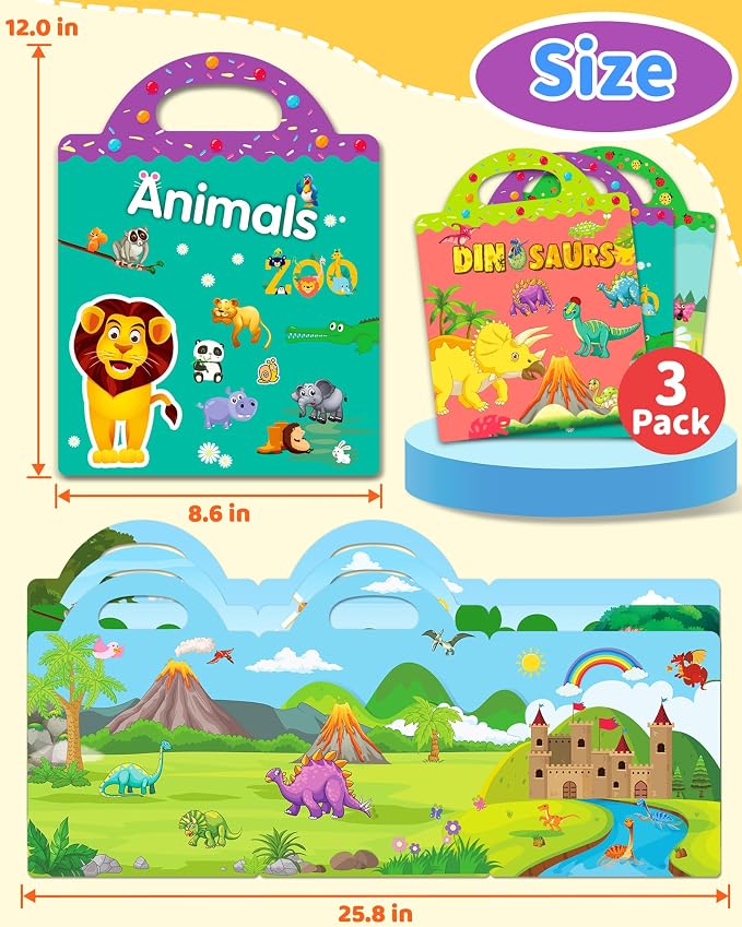 Benresive Reusable Sticker Book for Toddlers, Stickers for Kids, Travel Toy | Toddler Toys, Boys Girls Birthday Gifts, Airplane & Road Trip Essentials Kids, No Mess Waterproof Toddler Crafts Activities