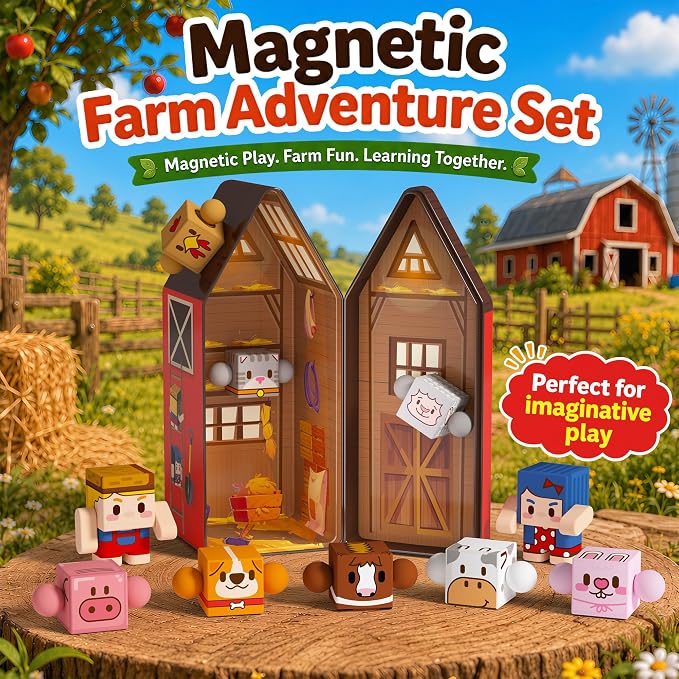 GobiDex Magnetic Travel Toys Farm Figures Set in a Portable Tin for Kids 3+ | Role Play Game, Kids Airplane Essentials, Road Trip, On-the-Go, Quiet Time, Toddler, Compatible, Poseable, Birthday Gift