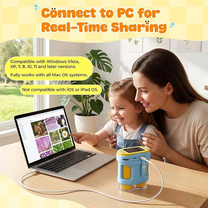 Handheld Microscope for Kids - HTVRONT 1000X Kids Microscope 2.0" HD Screen | 2-in-1 Microscope & Telescope, Kid-Friendly Operation, 4-Hour Extended Battery, Ideal Educational STEM Gift for Kids 3-12