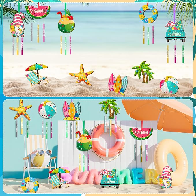 JellyArch 30 Pack Summer Beach Wind Chime Crafts Kit for Kids Activities | 10 Watermelon Coconut Starfish Designs with Paints, DIY Wooden Ornaments, Boys Girls Ages 4-8 Outdoor Party Favors