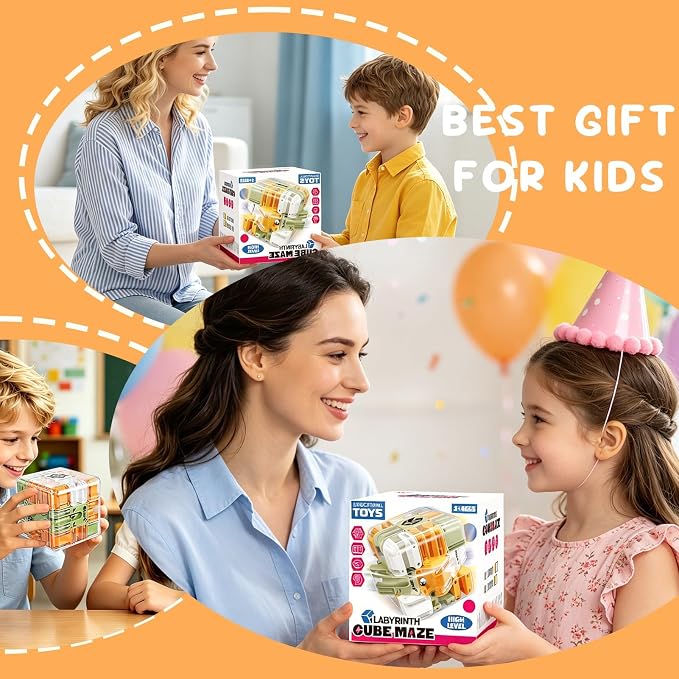 3D Maze Cube Toys for Adults Kids 5-8 8-12, Brain Teaser Fidget Sensory Toy, Magic Game Gifts for Boys Girls Birthday Easter Christmas Stocking Stuffers, Educational STEM Learning Puzzle