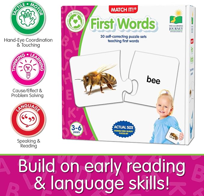 The Learning Journey: Match It! - First Words - 30 Piece Self-Correcting Words with Matching Images for Emerging Readers - Sight Words Puzzle for Kids Ages 3 and Up - Award Winning Toys , White