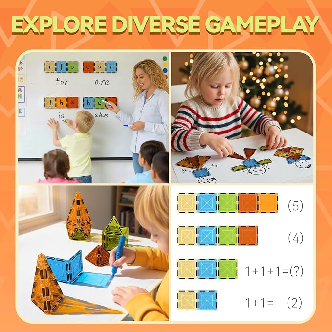 Magnetic Tiles Building Toys with 8 Magnetic Blocks for Kids Ages 3-5 4-8 | STEM Construction Kit, Educational Sensory Magnetic Toys Gifts for Ages 3-5 4-8 Toddler Boys Girls Learning Classroom