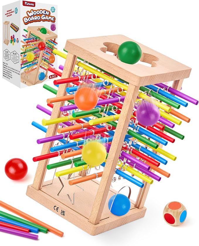 Montessori Wooden Board Game for Kids 3–8, Fine Motor Skills Toy 42 Sticks | Montessori Toys, Color matching, Fine Motor & Family Travel — CPC-Certified Beech Wood & Acrylic, Gift Boys Girls Ages 3–8