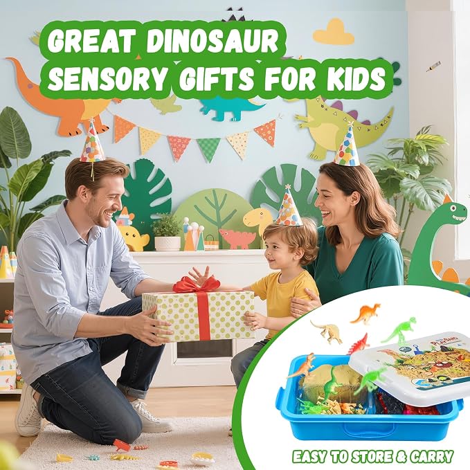 Dinosaur Sensory Sand Kit, Lidded Sand Bin, Dinosaur Toys for Kids | Magic Sand & Archaeology Tools, STEM Montessori Dinosaur Sensory Toys, Arts & Crafts for Kids 3-8, Christmas & Birthday Gifts