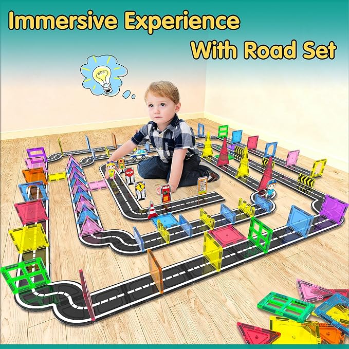 106Pcs Christmas Magnetic Tiles, Magnetic Building Blocks, Preschool Montessori Toys Gift for 3+ Year Old Boys and Girls, Sensory Toys for Kids Aged 3-5 and 4-8, Ideas for Toddler with Autism