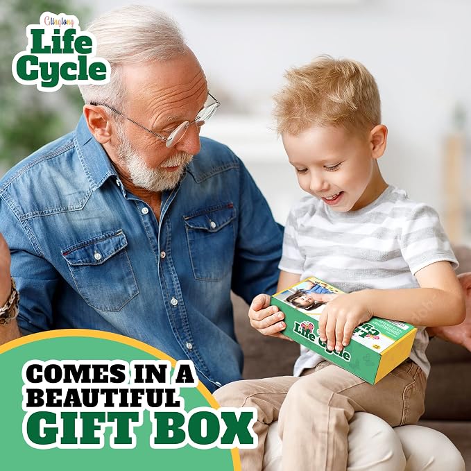 Life Cycle Animal Kit - Montessori Science Toy with 24-Piece Matching Game, Butterfly, Frog, Chicken, Bee, Ladybug and Turtle STEM Educational Gift, Easter Basket fillers for Kids Ages 3-8