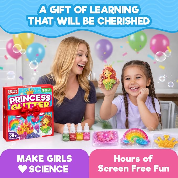 Doctor Jupiter Princess Glitter Soap Making Kit for Kids Ages 6+ | Princess Toys, Birthday Gift Ideas for Girls 6,7,8,9,10 Year Olds, Science Kits for Kids Ages 5-7-8-12, STEM Toys, DIY Craft