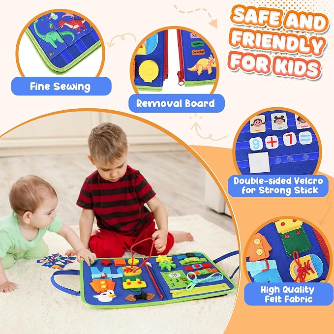 Toddler Busy Board - Busy Book Montessori Toys Ages 3+, Fine Motor Skills | Preschool Learning Activities with Alphabet Number Animal, Educational Travel Toys Birthday Gifts for Kids