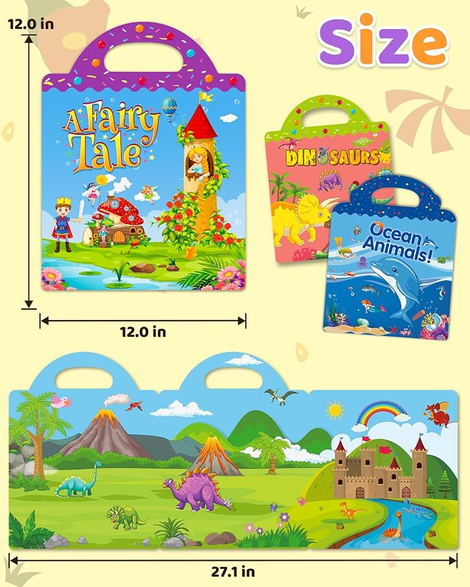 Benresive Reusable Sticker Book for Toddlers, Stickers for Kids, Travel Toy | Toddler Toys, Boys Girls Birthday Gifts, Airplane & Road Trip Essentials Kids, No Mess Waterproof Toddler Crafts Activities
