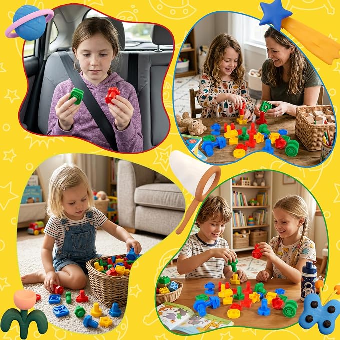 Bbiamsleep 40 Pcs Plastic Nuts and Bolts for Kids Fine Motor Skills(Random) | Nuts and Bolts Toys Shapes Color Matching Toys for Sorting Counting Training Preschoolers